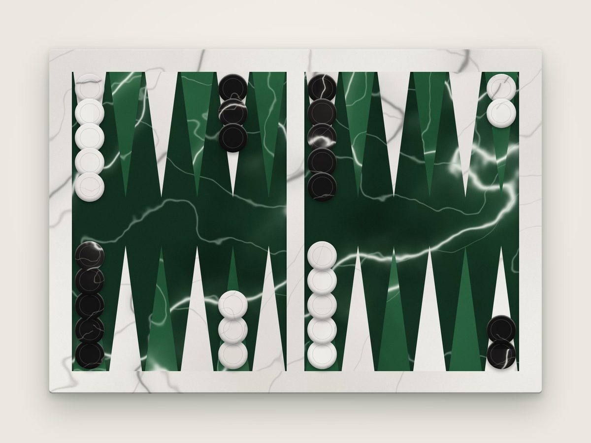 Backgammon board in white and green marble